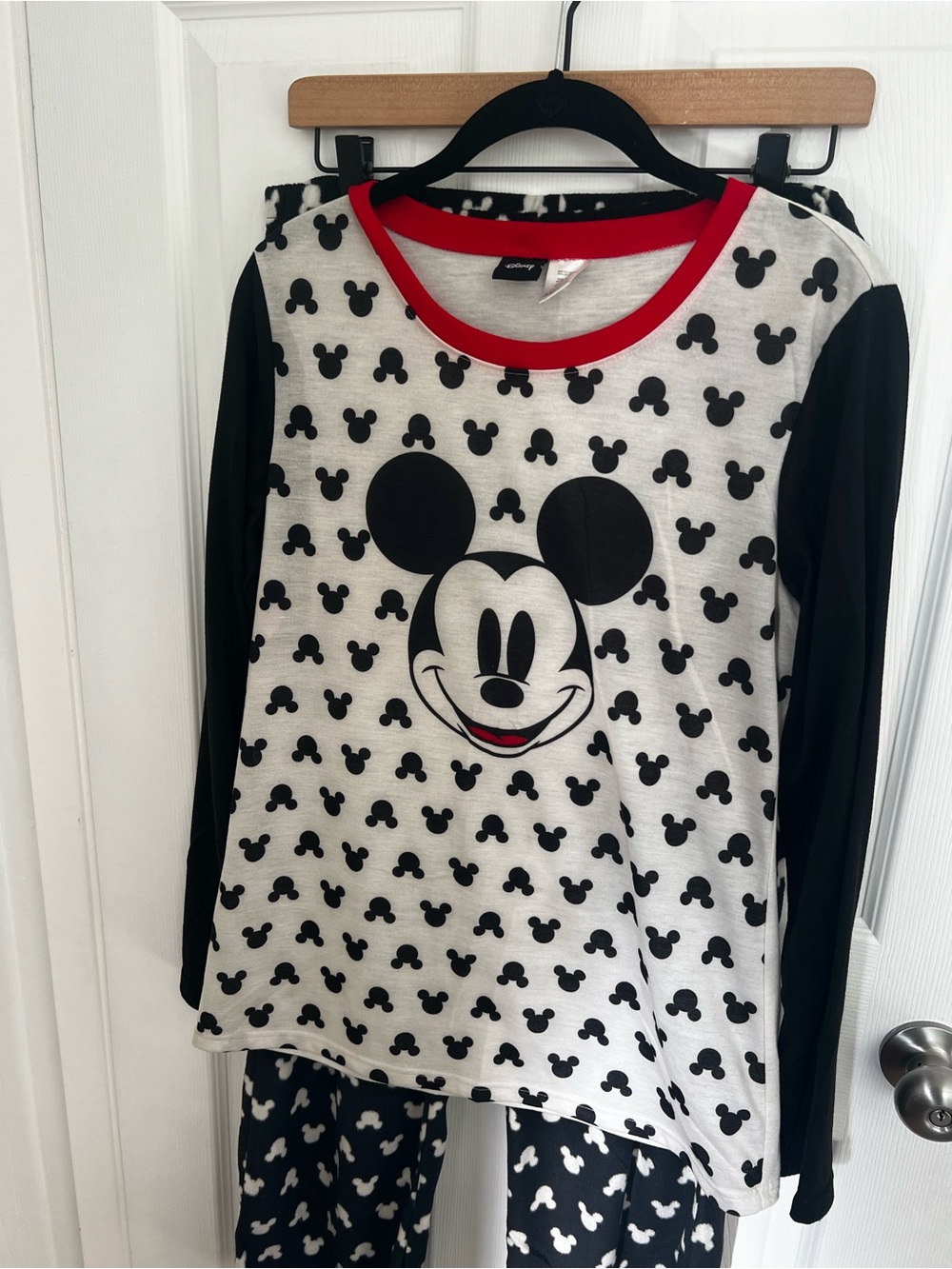 Disney Black & White Mickey Mouse‎ Pajama Set with Red Neckline - Picture 2 of 10
